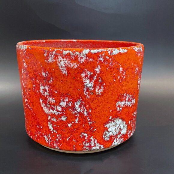 Vintage West Germany Planter / Plant Pot 60s Vase Orange Fat Lava Glaze 8.5" - Picture 1 of 6